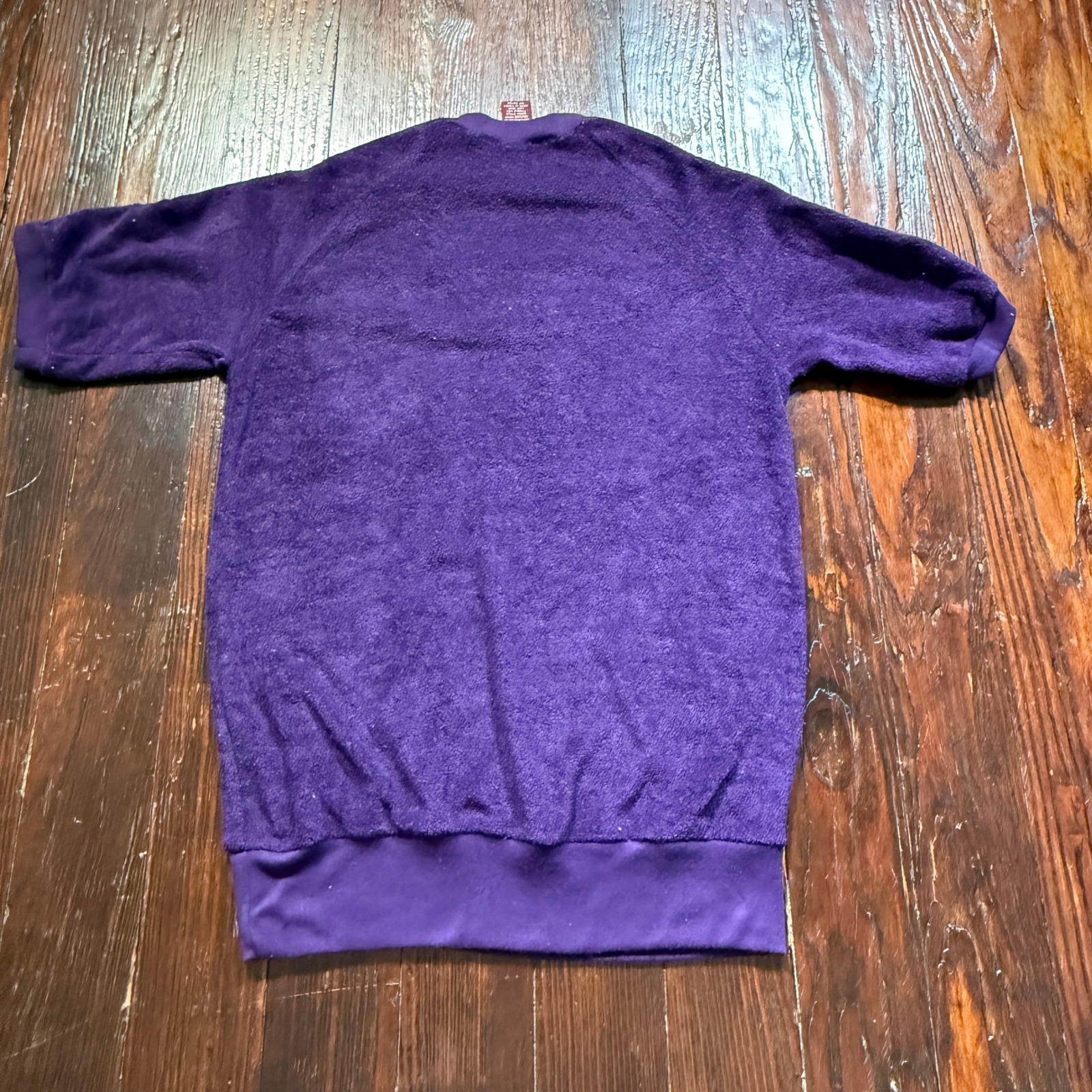 Vintage 80s Finish Line Shirt Mens M Purple Velour Racing Stripe V Neck — image 7 of 8